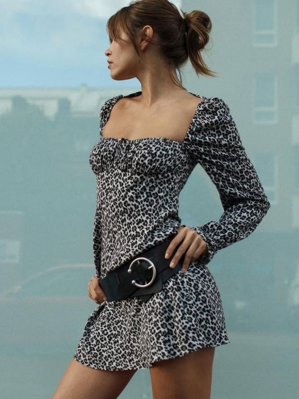 Zara Black and White Leopard-Print Long Sleeve Mini Dress - Picture 8 of 8